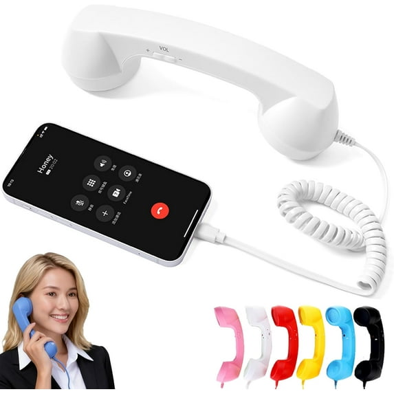 Retro Selected Phone Handset Wired & USB Mobile Phone Receiver for Comfortable Calls, Type-c Port, Tech Gadget (White)