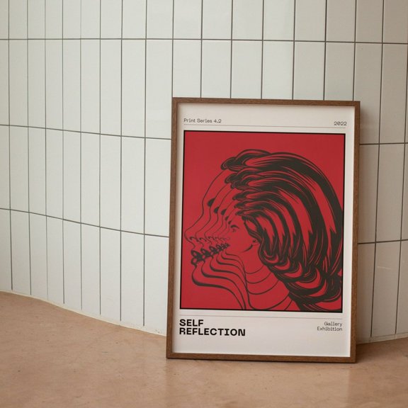 Retro Self Reflection Print: Red Gallery, Unframed Paper Poster 8x10in