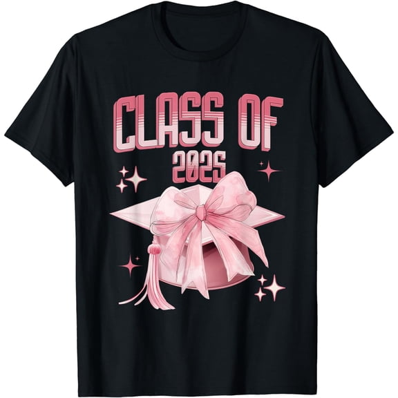Retro Senior 25 Class Of 2025 Graduation Coquette Pink Bow T-Shirt mens t shirt,black,women,funny,misfits,men,journey,t-shirt