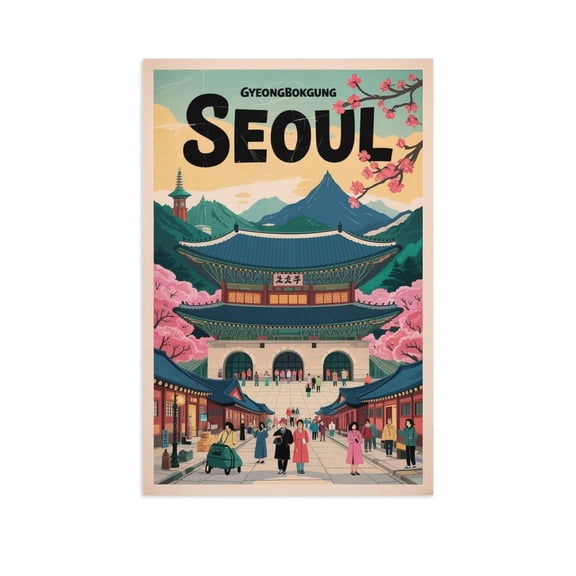 Retro Seoul City Poster Vintage Korean City Tourism Art for Walls Print Poster