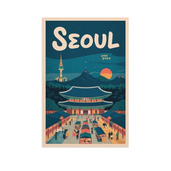 Retro Seoul City Poster Vintage Korean City Tourism Art for Walls Print Poster