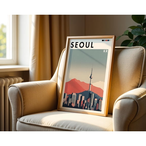 Retro Seoul Travel Namsan Tower Korean Living Room Office Travel Decor Wall Decor Unframed Paper Print