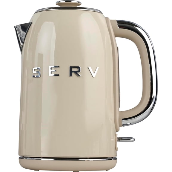 Retro Serv Electric Kettle 1.7L Stainless Steel Water Boiler with 360 Swivel Base, Clear Water Level Indicator
