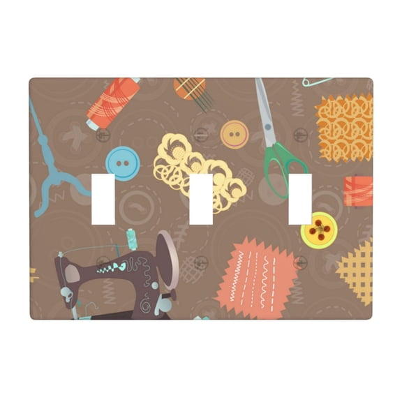 Retro Sewing Accessories Scissors Vintage 3 Gang Light Switch Cover Decorative Triple Toggle Wall Plate for Kitchen Bedroom Bathroom Living Room Decor