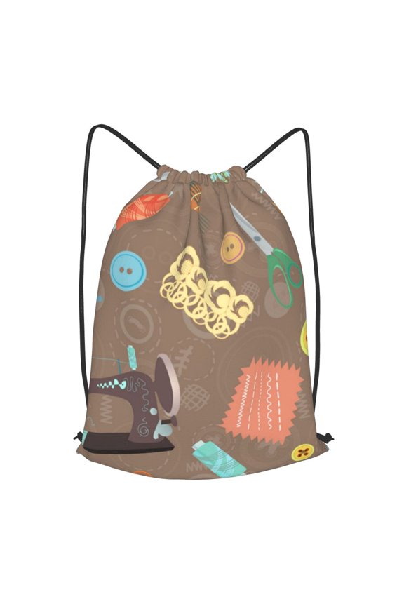 Retro Sewing Accessories Scissors Vintage Drawstring Backpack Gym String Bag Sports Sackpack Cinch Sack, Small