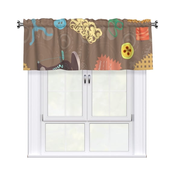 Retro Sewing Accessories Scissors Vintage Valance Curtains Window Rod Pocket Valances for Living Room Bedroom Decor 54 x 18 Inches, 1 Panel