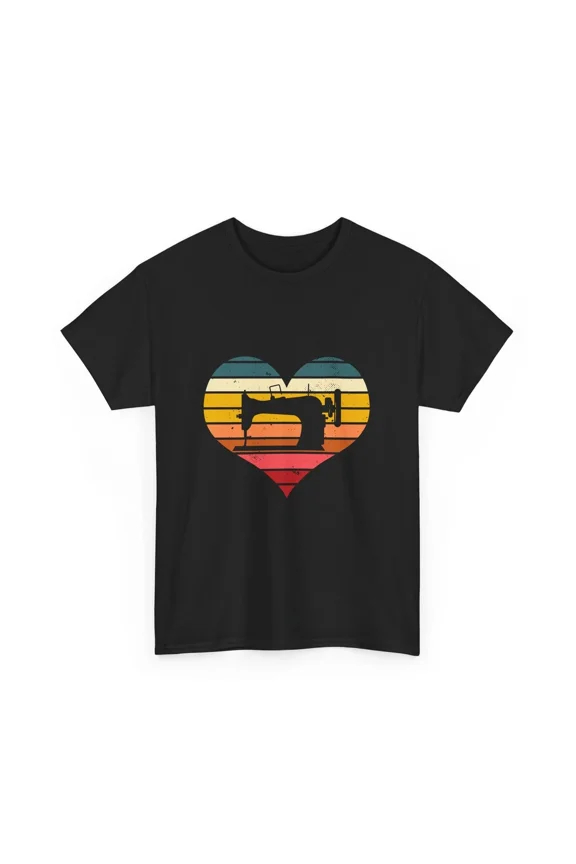 Retro Sewing Machine Heart Vintage Stripes Seamstress Tailor Craft Unisex T Shirt, S-5XL