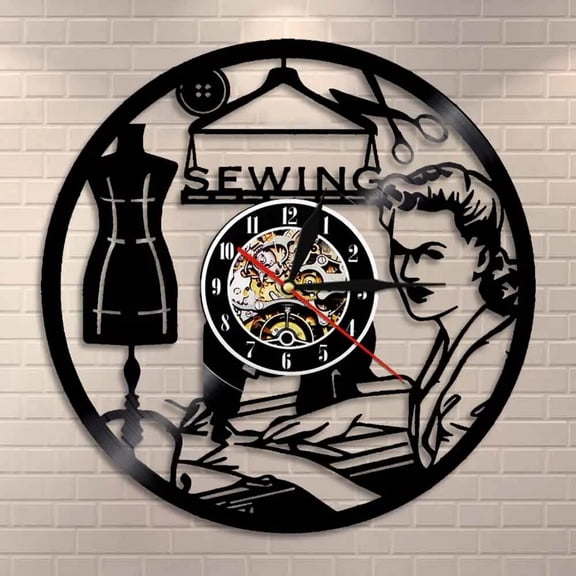 Retro Sewing Machine Vinyl Wall Clock,Vinyl Record Clock Wall Art Black Handmade Art Home Unique Gift idea