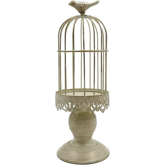 Retro Shabby Candle Holder, Decorative Birdcage Candle Holder Vintage Metal Candlestick for Wedding ,Party Home Decor White 11.8 Inch