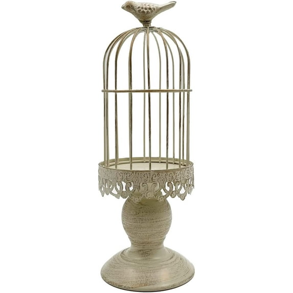 Retro Shabby Candle Holder, Decorative Birdcage Candle Holder Vintage Metal Candlestick for Wedding ,Party Home Decor White 11.8 Inch