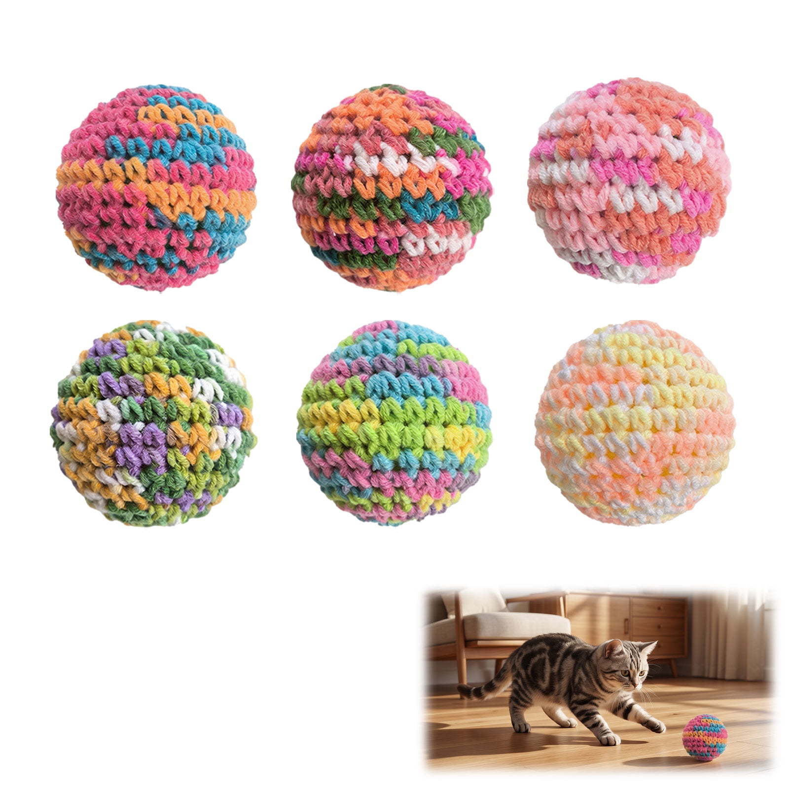 Retro Shag Cat Toy Balls, Yarn Cat Ball with Bell Inside, Interactive Kitten Toys for Indoor Cats, Catnip Chew Toys for All Pet Breeds(6PCS)