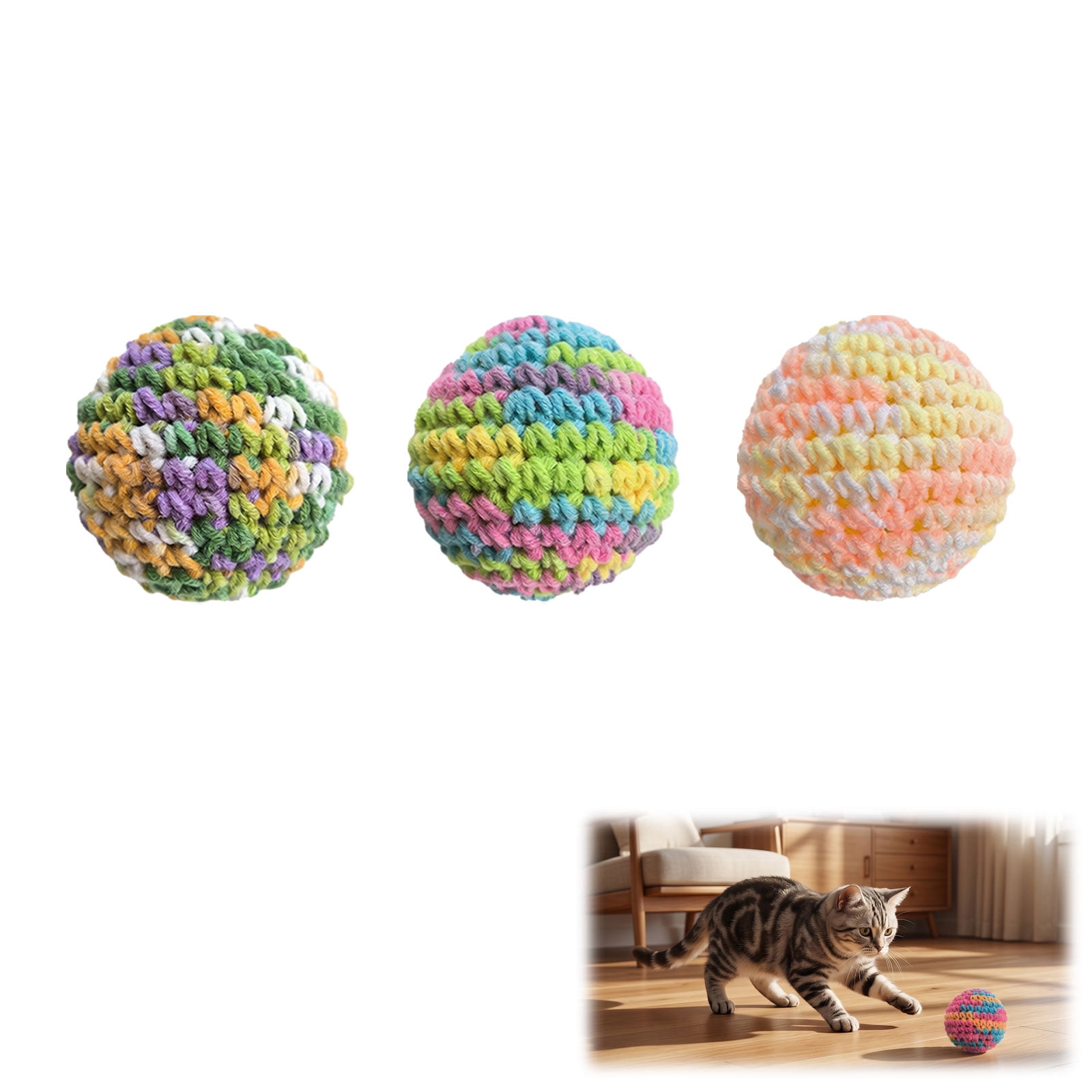 Retro Shag Cat Toy Balls, Yarn Cat Ball with Bell Inside, Interactive Kitten Toys for Indoor Cats, Catnip Chew Toys for All Pet Breeds(B3, 1pc)