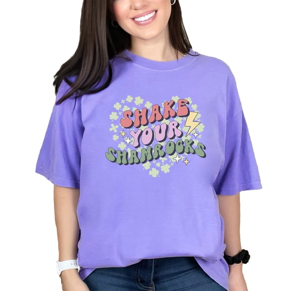 Retro Shake Your Shamrocks Groovy Wavy Text, St. Patrick's Day, Violet Comfort Colors T-Shirt, 2XL