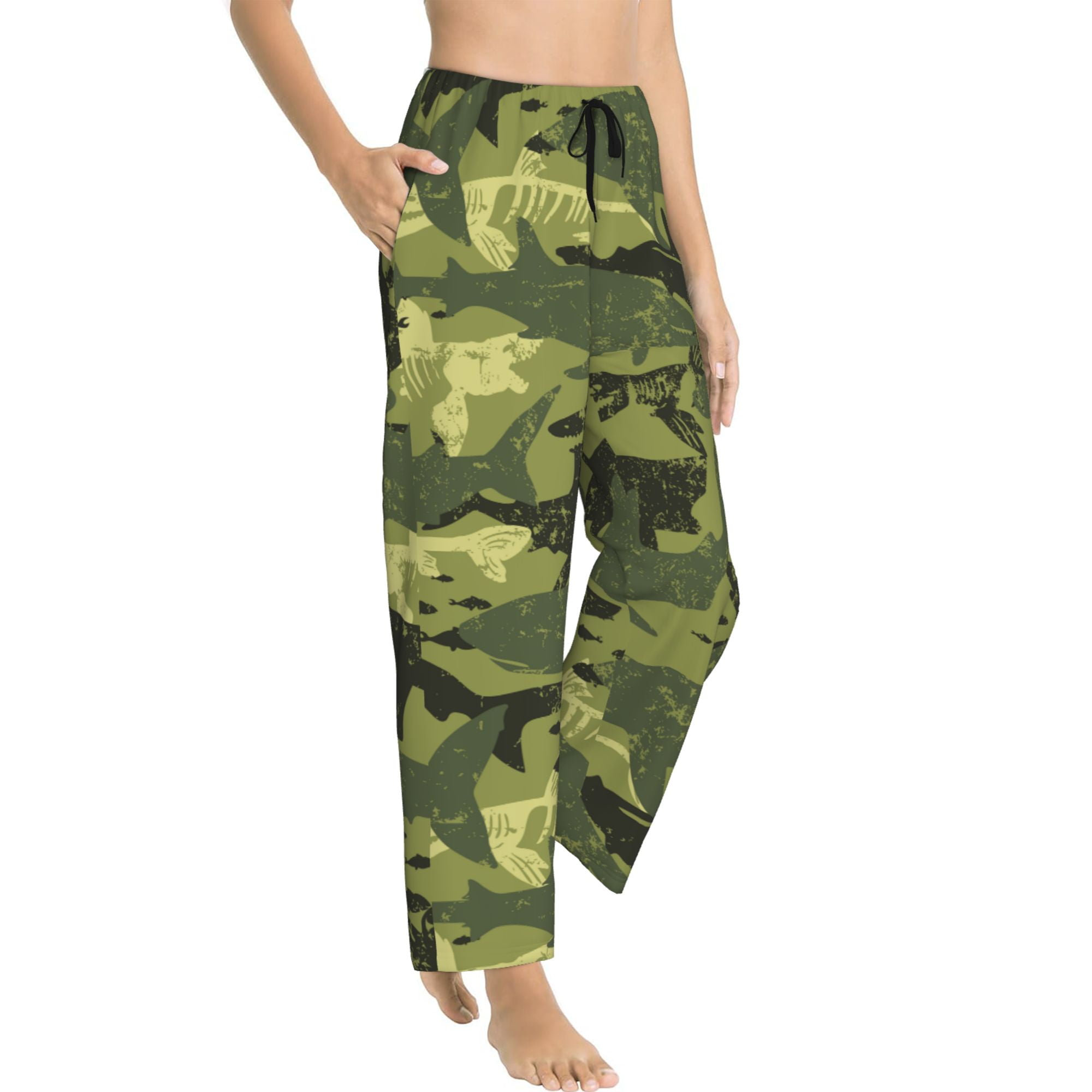 Retro Shark Camo Women'S Elastic Waistband Drawstring Tie Pajama Pants ...