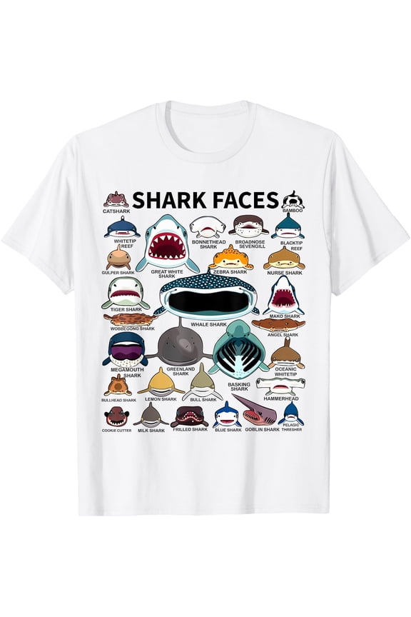 Retro Shark Faces - Shark Faces of All T-shirt