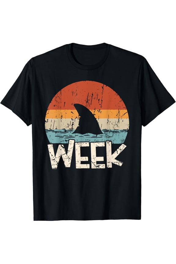 Retro Shark Fin Week 2024 Shark Lover Ocean Wildlife Summer T-Shirt