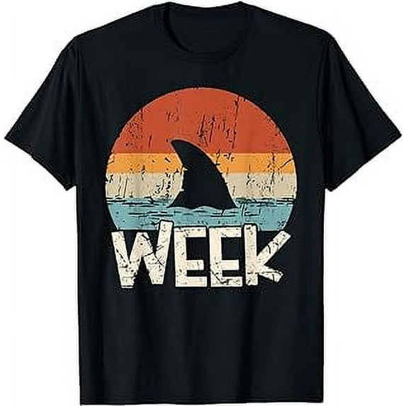 Retro Shark Fin Week 2024 Shark Lover Ocean Wildlife Summer T-Shirt