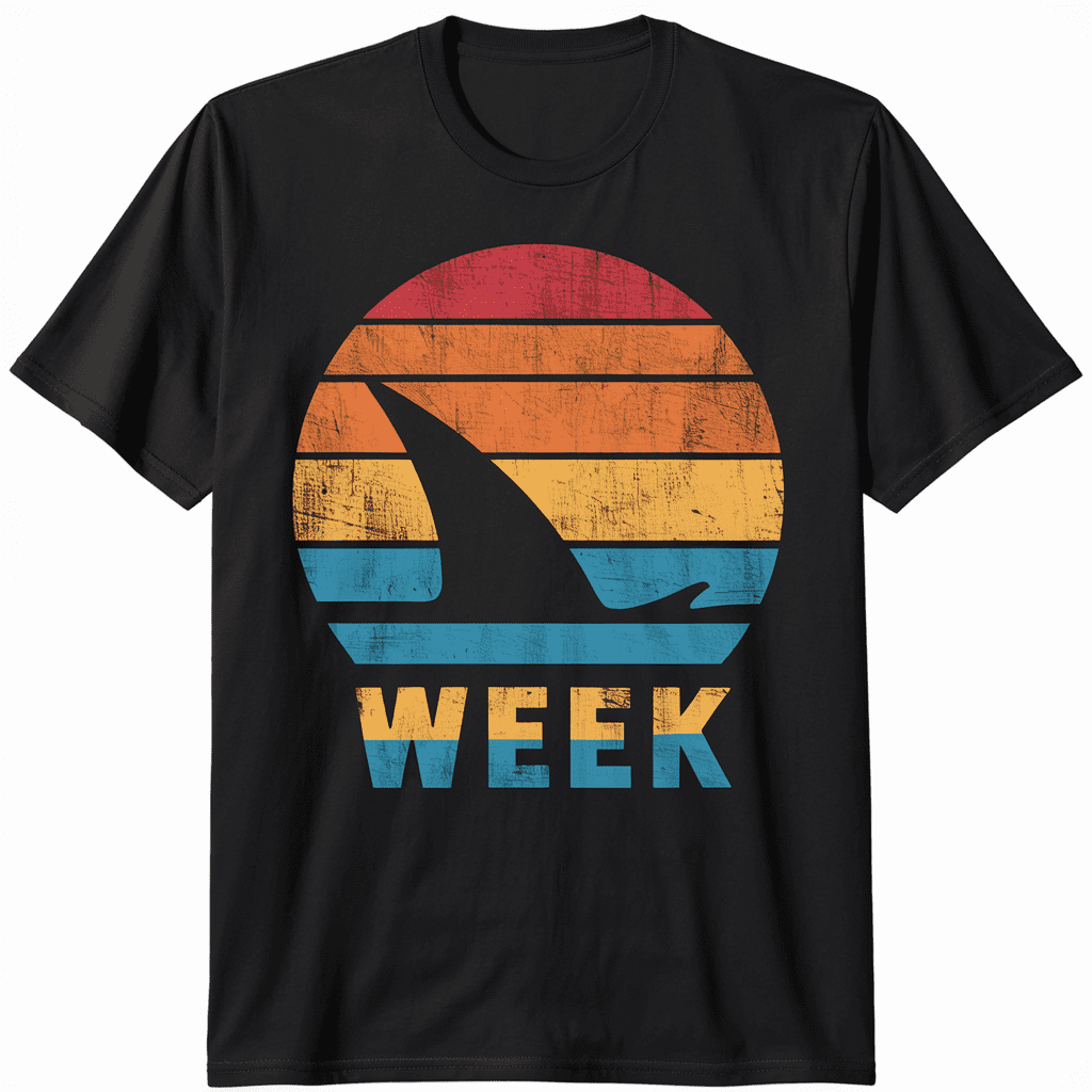 Retro Shark Fin Week 2024 Shark Lover Ocean Wildlife Summer TShirt