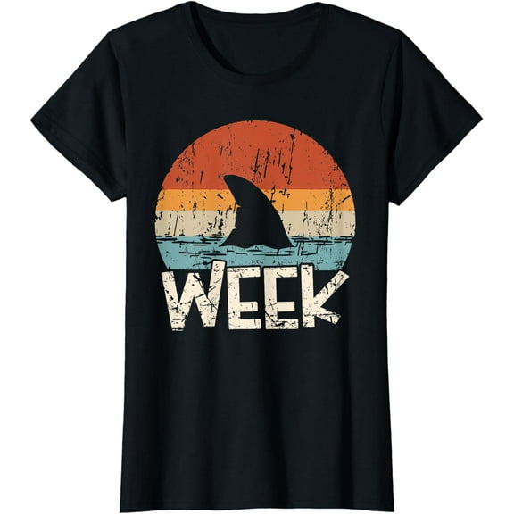 Retro Shark Fin Week Shark Lover Ocean Wildlife Summer T-Shirt