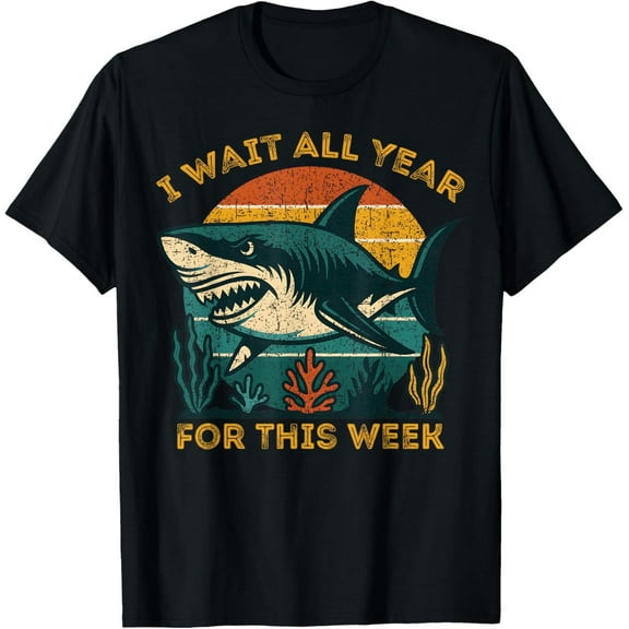 Retro Shark Lover Tee – I Wait All Year for This Week Funny Ocean Humor Shirt
