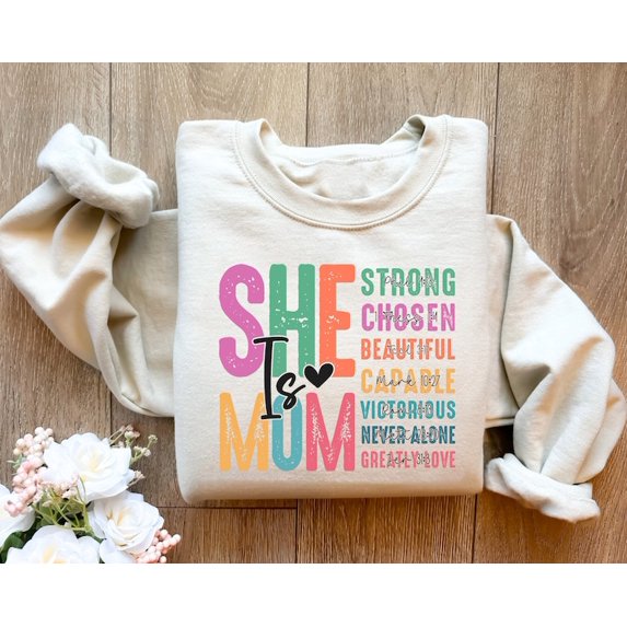 Retro She is Mom Sweatshirt, Christian Mom Shirt, She is Mom Shirt, Mom Bible Verse Shirt, Cute Mom Shirt, Mother's Day Gift, Religious Gift
