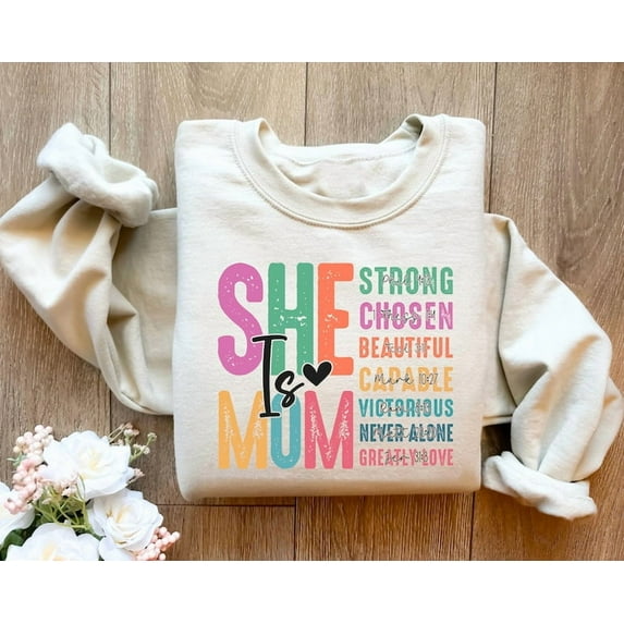 Retro She is Mom Sweatshirt, Christian Mom Shirt, She is Mom Shirt, Mom Bible Verse Shirt, Cute Mom Shirt, Mother's Day Gift, Religious Gift