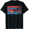 thumbnail image 1 of Retro She loves Jesus and America Too 4th Of July USA Flag T-Shirt, 1 of 4