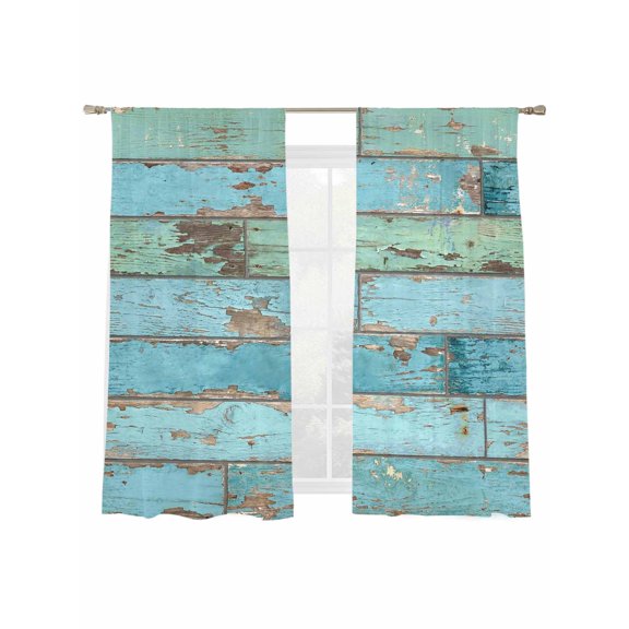 Retro Sheer Curtains 2 Panels Set Farmhouse Rustic Cottagecore Nature Vintage Wood Grain Sheer Window Curtains Light Filtering Rod Pocket Voile Drapes for Bedroom Living Room 52"x63"