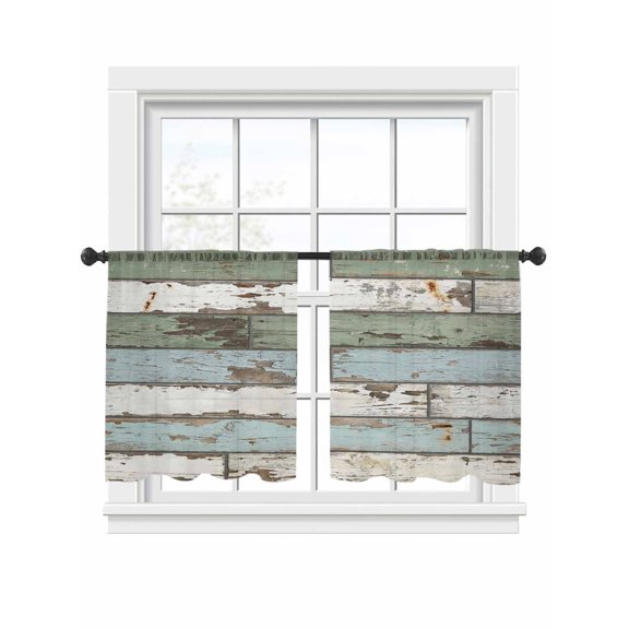 Retro Sheer Curtains 2 Panels Set Farmhouse Rustic Cottagecore Nature Wood Grain Sheer Window Curtains Light Filtering Rod Pocket Voile Drapes for Bedroom Living Room 52"x45"