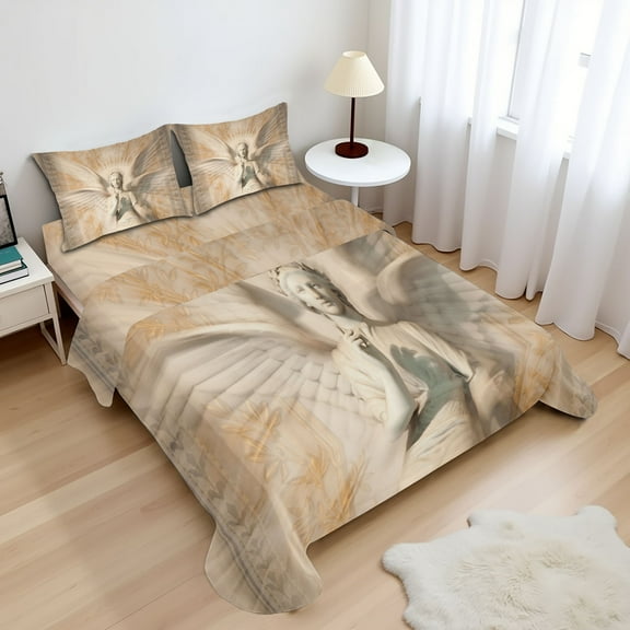 Ambesonne Vintage Fitted & Top Sheet Set with Shams, Woman in Medieval Vintage, Yellow and White