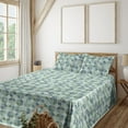 thumbnail image 1 of Ambesonne Retro Fitted & Flat Sheet with Shams 4 Pcs Set, Grunge Divided Circles Art, Full, Laurel Green and Blue Grey, 1 of 5