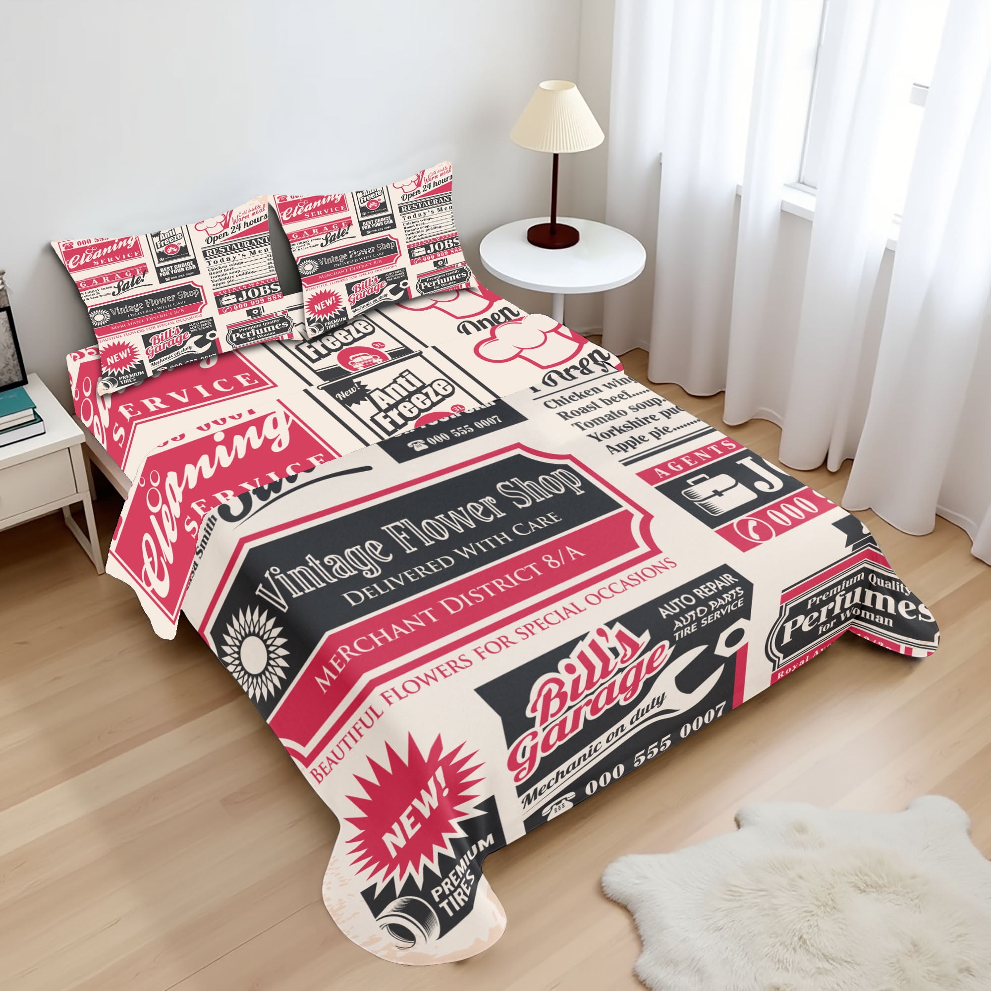 Ambesonne Retro Fitted & Top Sheet Set with Shams, News Magazine Design ...