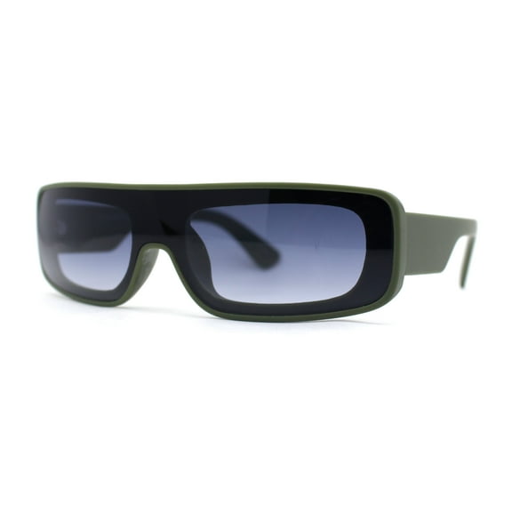 Retro Shield Narrow Rectangle Flat Top Plastic Sunglasses Green - Smoke