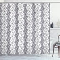 thumbnail image 1 of Retro Shower Curtain, Continuous Vertical Stripes with Swirls and Dots Pattern Doodle Ornamentation, Fabric Bathroom Set with Hooks, 69W X 75L Inches Long, Grey and White, by Ambesonne, 1 of 3