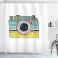 thumbnail image 1 of Retro Shower Curtain, Nostalgic Photo Camera with Tribal Ornaments Doodle Sketch on Plain Backdrop, Fabric Bathroom Set with Hooks, 69W X 84L Inches Extra Long, Multicolor, by Ambesonne, 1 of 3