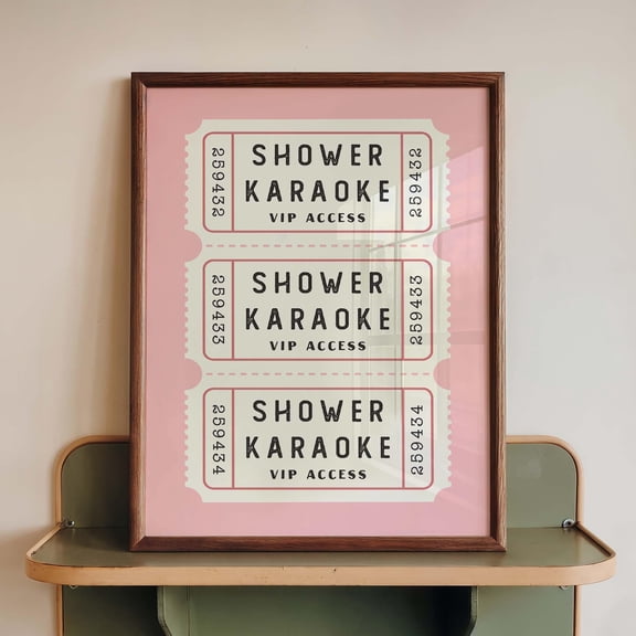 Retro Shower Karaoke VIP Ticket Print, Pink Bathroom Wall Art, Poster Only