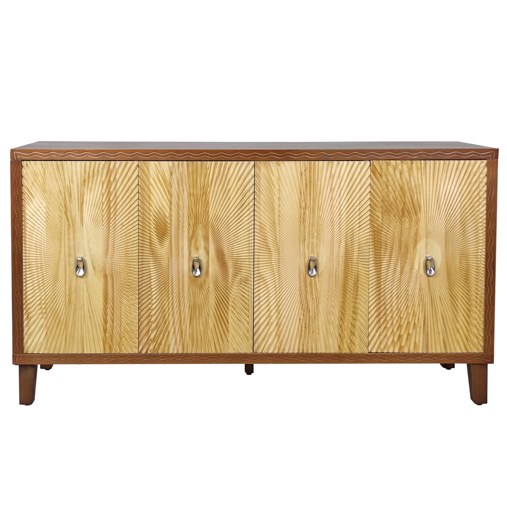 Natural Brown Carved Pattern MDF and Pine Sideboard Cabinet