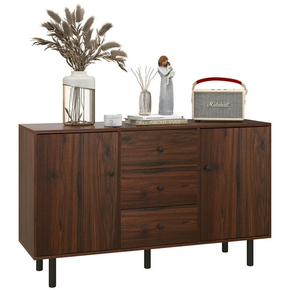 Retro Sideboard with 2 Cabinets 3 Drawers, Buffet Table Rustic Brown
