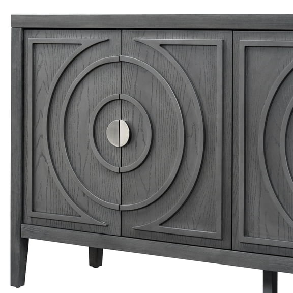 Retro Sideboard with Circular Groove & Round Metal Handles | Ideal for Kitchen, Living Room, Adds Warmth and Storage
