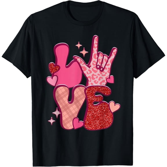 Retro Sign Language Valentines Day LOVE ASL Finger Spelling T-Shirt Tops Tee