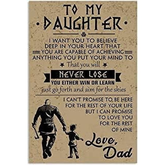 Retro Sign Tin Sign To My Daughter From Viking Dad Aluminum Sign Wall Decor Shed Garage Man Cave Kitchen 12 X 8 Inch