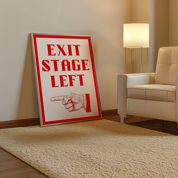 Retro Sign Wall Art, Hallway Poster, Red Exit Stage Left Poster, Modern Wall Art, Exit Sign Wall Decor Poster,, Unframed Poster Size 12x18