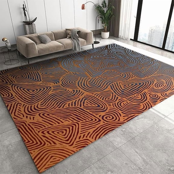 Retro Simple Burnt Orange Heraldry Area Rug, Ancient Tribal Totem Print Large Rugs, Indoor Non-Slip Kids Rugs, Breathable Durable Carpet for Front Entrance Floor Decor 5 x 8ft
