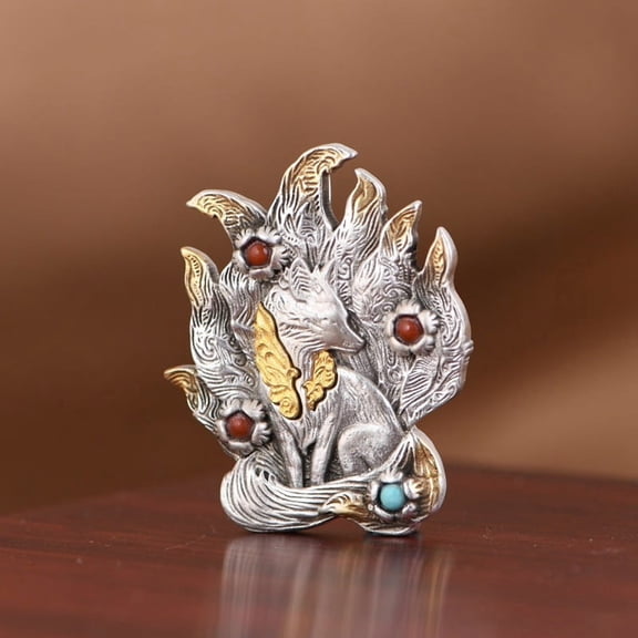 Retro Simple Silver Plated Nine-tail Fox Pendant