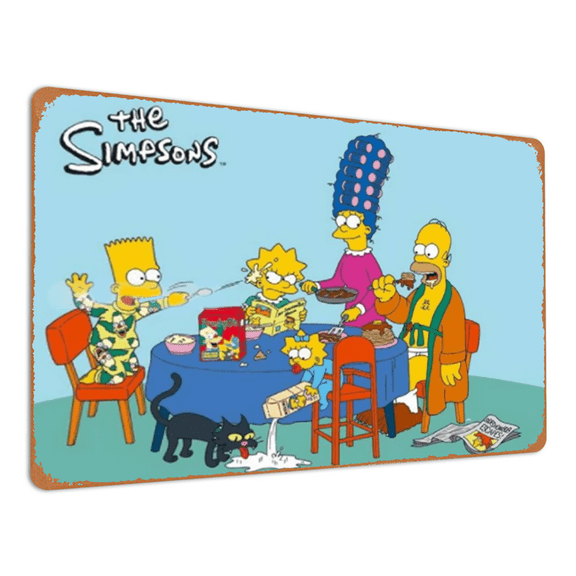 Retro Simpson Metal Tin Sign The Simpsons'Dinner Poster Wall Decor Gift Vintage Metal Plaque For Bathroom Restaurant Farm Bedroom Cafe School 8x12 Inch