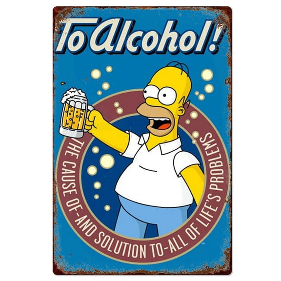 Retro The Simpsons Metal Tin Sign Homer Beer Poster Retro Duff Sign Custom Vintage Metal Plaque For Bathroom Cinema Farm Bedroom Cafe Wall Decor Gift 8x12 Inch