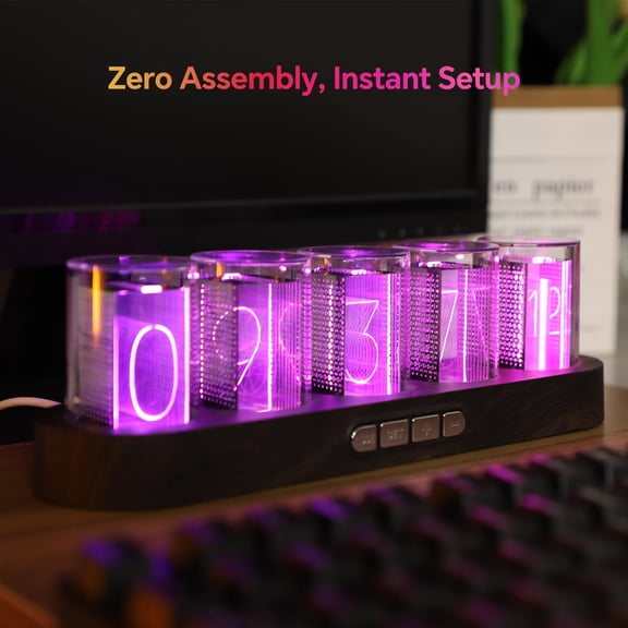 Retro Simulate Nixie Tube LED Gaming Clock  9 RGB Modes, 12/24H Switch, USB-C Powered