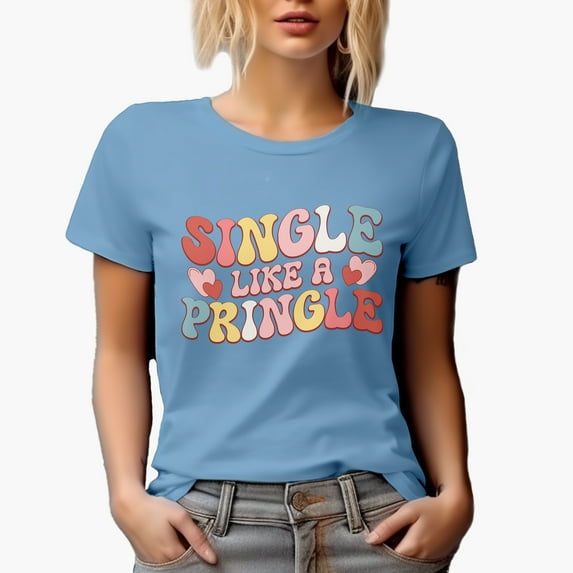 Retro Single Like a Pringle, Groovy Wavy Text, Valentine's Day Gift, Baby Blue T-Shirt, 2XL