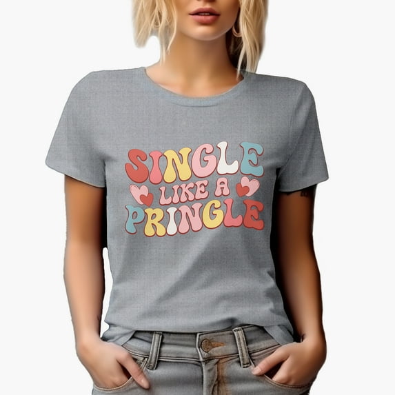 Retro Single Like a Pringle, Groovy Wavy Text, Valentine's Day Gift, Heather Grey T-Shirt, 3XL