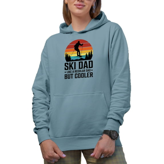 Retro Ski Dad Like a Regular Dad but Cooler, Ski Lover or Skiing Enthusiast Father, Light Blue Hooded Sweatshirt or Hoodie, Medium
